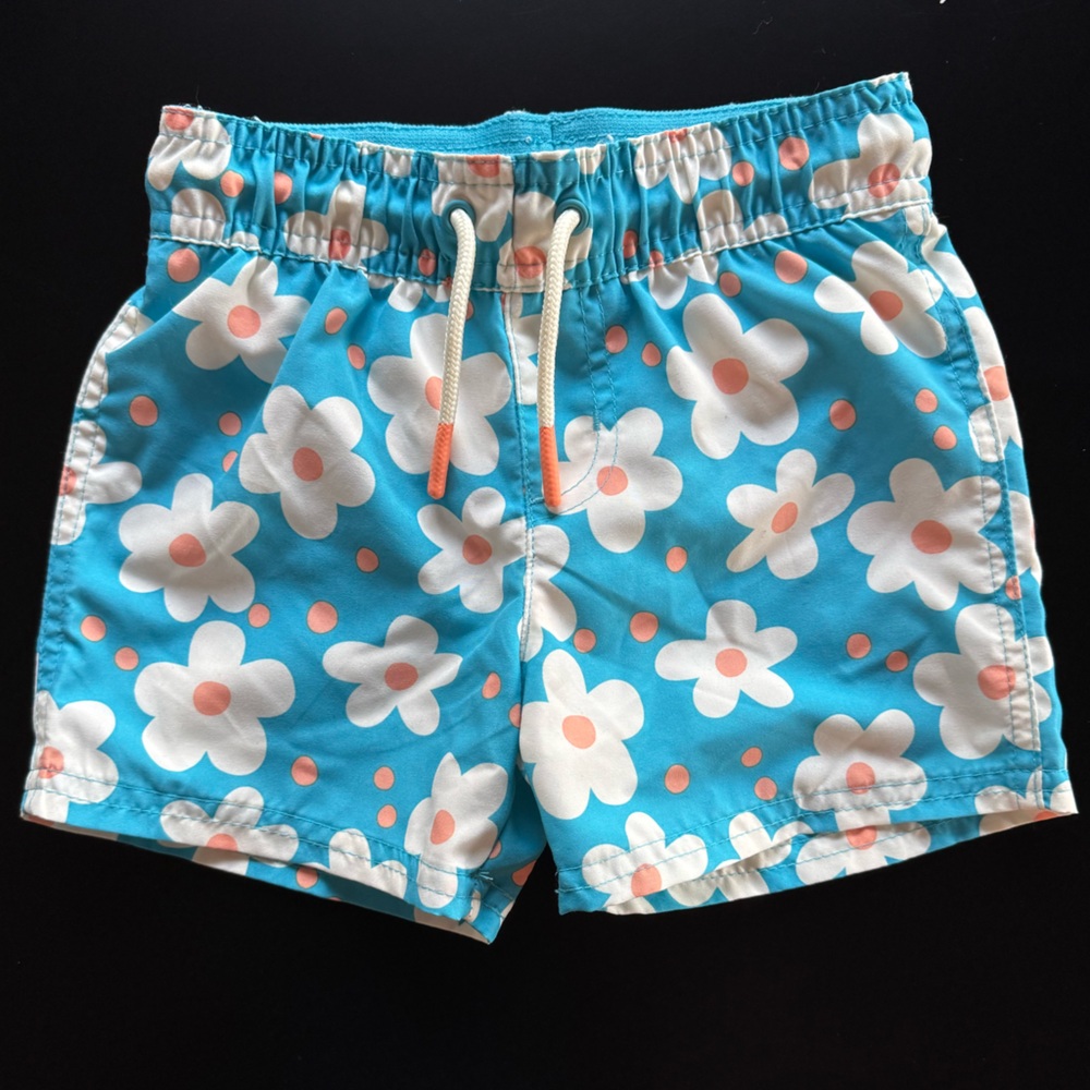 Cat & Jack Blue and White Swim Trunks Vibrant Floral Design